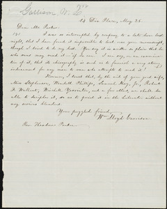 Letter from William Lloyd Garrison,14 Dix Place, [Boston, Mass.], to Theodore Parker, May 26, [1856]