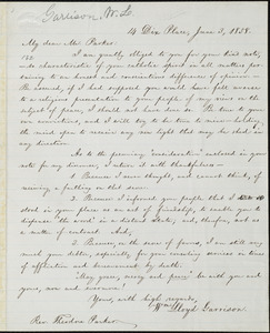 Letter from William Lloyd Garrison,14 Dix Place, [Boston, Mass.], to Theodore Parker, June 3, 1858