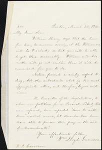 Letter from William Lloyd Garrison, Boston, [Mass.], to Wendell Phillips Garrison, March 22, 1860