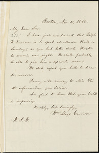Letter from William Lloyd Garrison, Boston, [Mass.], to Wendell Phillips Garrison, Nov. 2, 1860