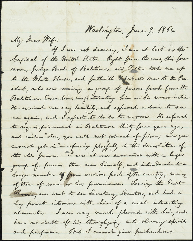 Letter From William Lloyd Garrison Washington Dc To Helen Eliza Garrison June 9 1864 9973