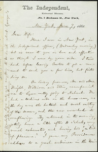 Letter from William Lloyd Garrison, The Independent, Editorial Rooms, No. 5 Beekman St., New York [City], New York, to Helen Eliza Garrison, [Wednesday morning], June 7, 1865