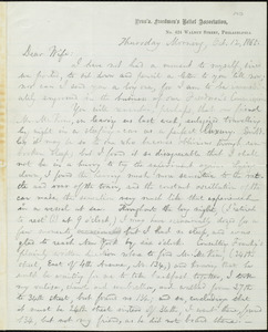 Letter from William Lloyd Garrison, Penn'a Freedmen's Relief Association, No. 424 Walnut Street, Philadelphia, to Helen Eliza Garrison, Thursday Morning, Oct. 12, 1865