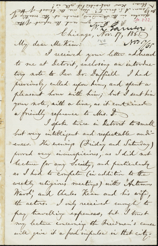 Letter from William Lloyd Garrison, Chicago, [Illinois], to James ...