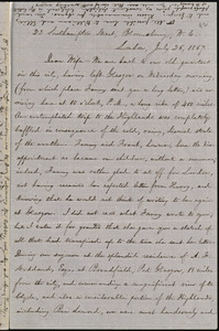 Letter from William Lloyd Garrison, 22 Southampton Street, Bloomsbury, W.C., London, [England], to Helen Eliza Garrison, July 26, 1867