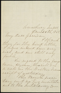 Letter from John Greenleaf Whittier, Amesbury, Mass, to William Lloyd Garrison, Jan. 25th, 1868