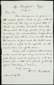 Copy of letter from William Ingersoll Bowditch, to William Lloyd Garrison, March 30, 1868