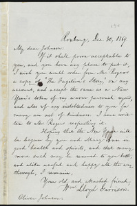 Letter from William Lloyd Garrison, Roxbury, [Mass.], to Oliver Johnson, Dec. 30, 1869