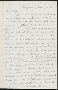 Letter from William Lloyd Garrison, Longwood, [Pa.], to Helen Eliza Garrison, June 2, 1870