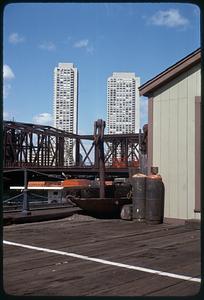 Northern Avenue Bridge, Harbor Towers in background, Boston