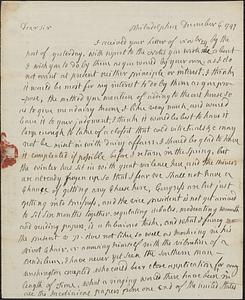 Letter from Abigail Adams, Philadelphia, to Cotton Tufts about the addition of a dairy room, 1797 December 6