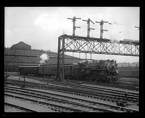 A train pulling away from South Station