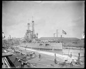 USS Florida going into drydock at Charlestown Navy Yard