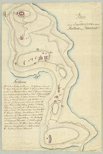 Plan over de af Engelænderne anlagde Batterier og Bygninger [paa Halv-Øen som formerer den venstre Side af Indløbet til St. Thomæ Havn]