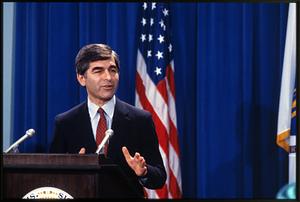 Boston: 1983 - State Hs - Gov. Mike Dukakis at a news conference