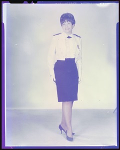 Women's white mess uniform with black short skirt, officer