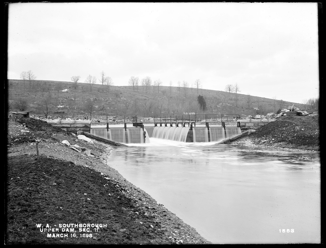 Wachusett Aqueduct, Upper Dam, Open Channel, Section 11, from the east, on south side of channel, Southborough, Mass., Mar. 16, 1898