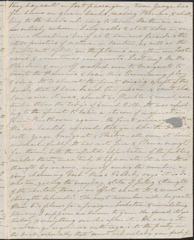 Sophia Willard Dana Ripley autograph letter signed to John Sullivan Dwight, [West Roxbury], August 1, 1840