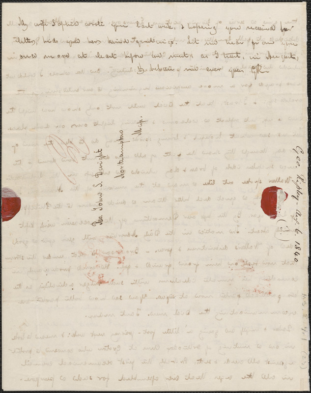 George Ripley autograph letter signed to John Sullivan Dwight, Brook Farm, August 6, 1840
