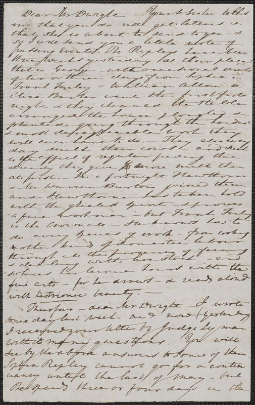 Elizabeth Palmer Peabody autograph letter signed to John Sullivan Dwight, [Boston], [April 26, 1841]
