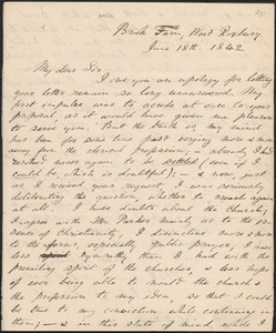 John Sullivan Dwight autograph letter signed to Reverend James Flint, Brook Farm, June 18, 1842