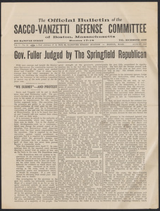 Sacco-Vanzetti Case Records, 1920-1928. Printed Materials. Defense Committee Bulletin, August, 1927. Box 42, Folder 10, Harvard Law School Library, Historical & Special Collections