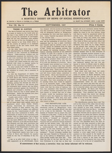 Sacco-Vanzetti Case Records, 1920-1928. Printed Materials. The Arbitrator, September 1927. Box 42, Folder 11, Harvard Law School Library, Historical & Special Collections