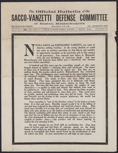 Sacco-Vanzetti Case Records, 1920-1928. Printed Materials. Defense Committee Bulletin, September 1927. Box 42, Folder 13, Harvard Law School Library, Historical & Special Collections