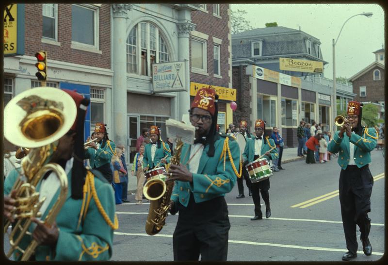 Shriners marching band, parade, Highland Avenue, Somerville