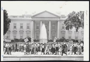 House Walkers - "Walkers for Peace" picket the White House abolition of testing, production and stockpiling of all nuclear While they paraded in hot sun President Eisenhower was at farm.