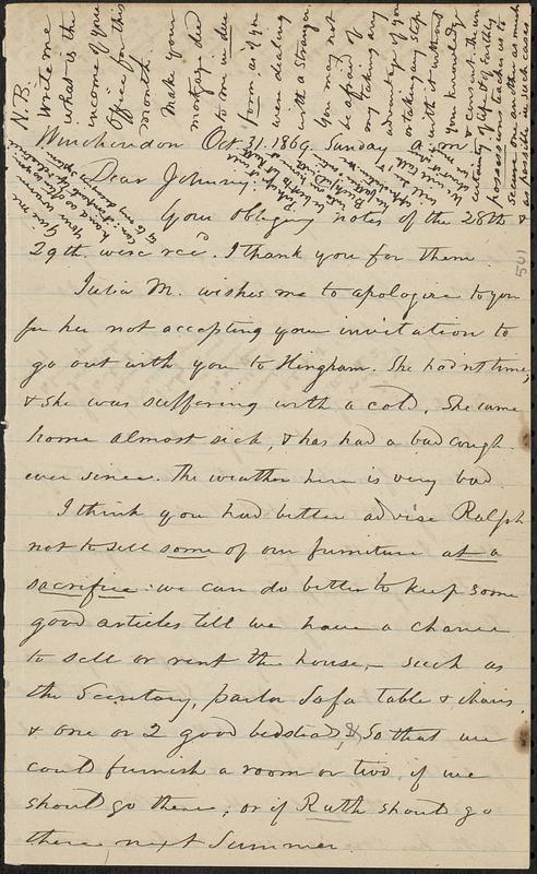 Letter from Zadoc Long to John D. Long, October 31, 1869