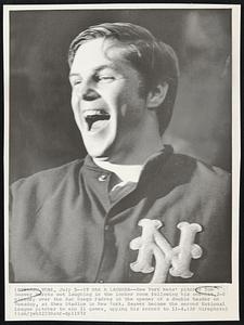 New York -- It Was A Laugher -- New York Mets' pitcher Tom Seaver bursts out laughing in the locker room following his one-hit, 2-0 victory over the San Diego Padres in the opener of a double header on Tuesday, at Shea Stadium in New York. Seaver became the second National League pitcher to win 11 games, upping his record to 11-4.