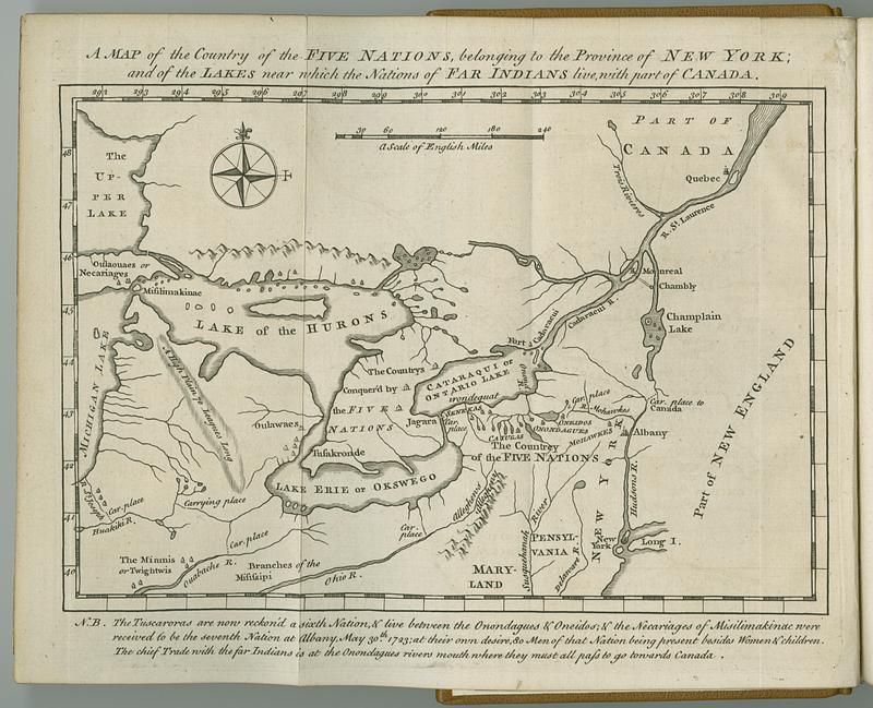 A map of the country of the Five Nations, belonging to the province of New York; and of the lakes near which the nations of far Indians live, with part of Canada