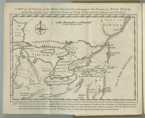 A map of the country of the Five Nations, belonging to the province of New York; and of the lakes near which the nations of far Indians live, with part of Canada