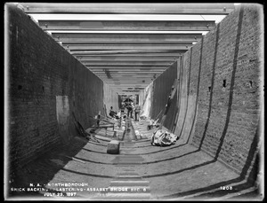Wachusett Aqueduct, brick backing and plastering, Assabet Bridge, Section 8, from the east, Northborough, Mass., Jul. 23, 1897