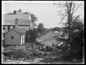 Wachusett Aqueduct, trench excavation at Nathan and Elizabeth Severance's, Section 5, station 179+, from the northwest, Berlin, Mass., Jul. 23, 1897