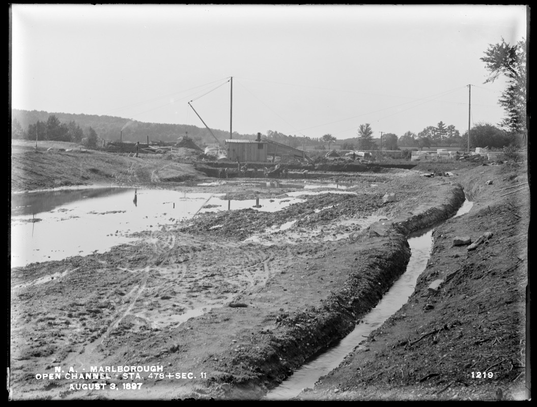 Wachusett Aqueduct, Open Channel, trench excavation, Section 11, station 478+, from the east, Marlborough, Mass., Aug. 3, 1897