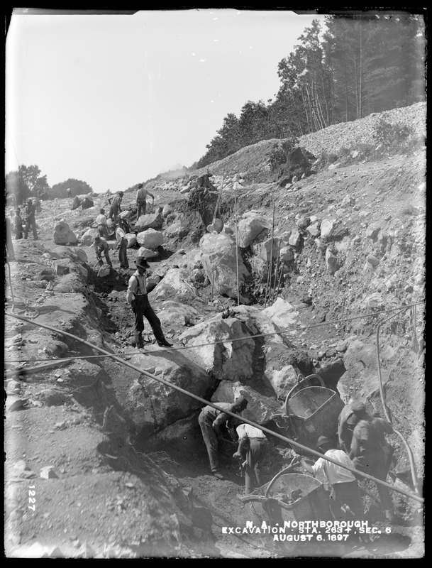 Wachusett Aqueduct, excavation, Section 6, station 263+, from the north, Northborough, Mass., Aug. 6, 1897