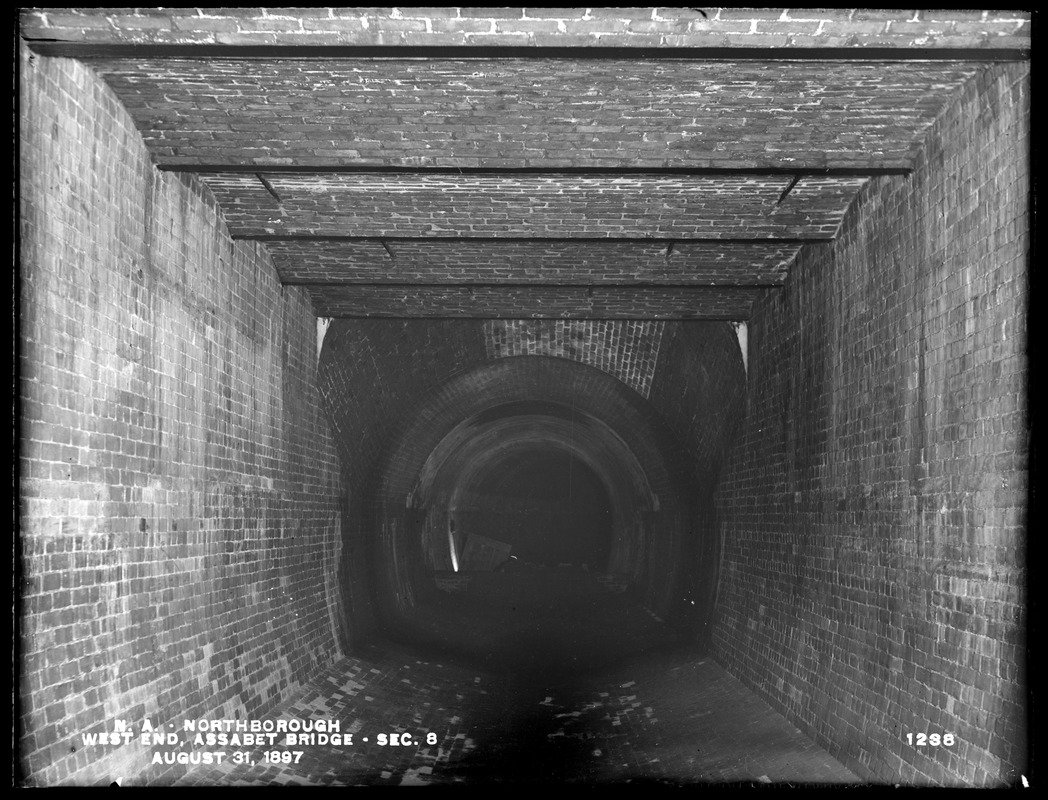 Wachusett Aqueduct, west end of Assabet Bridge (interior), showing covering arches and bell mouth, Section 8, from the east, Northborough, Mass., Aug. 31, 1897