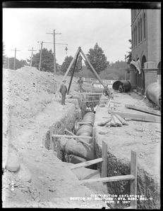 Distribution Department, Low Service Pipe Lines, Section 11, trench on Boston Avenue, station 349+, from the south, Medford, Mass., Sep. 8, 1897