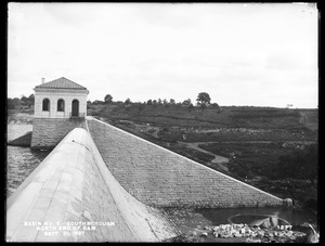 Sudbury Reservoir, Overflow, north wing walls and Gatehouse of dam, from near south end of overflow; 1st view of completed Gatehouse; without gargoyle, Southborough, Mass., Sep. 21, 1897