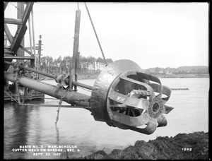 Sudbury Reservoir, Section Q, new cutter head in position on the dredge, from the east, Marlborough, Mass., Sep. 22, 1897