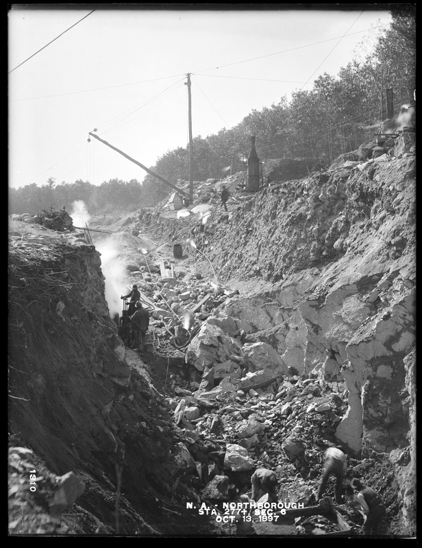 Wachusett Aqueduct, rock excavation, Section 6, station 277+, from the north, Northborough, Mass., Oct. 13, 1897