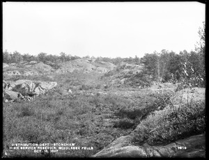 Distribution Department, Northern High Service Middlesex Fells Reservoir, site of southeastern part, from the west, Stoneham, Mass., Oct. 18, 1897
