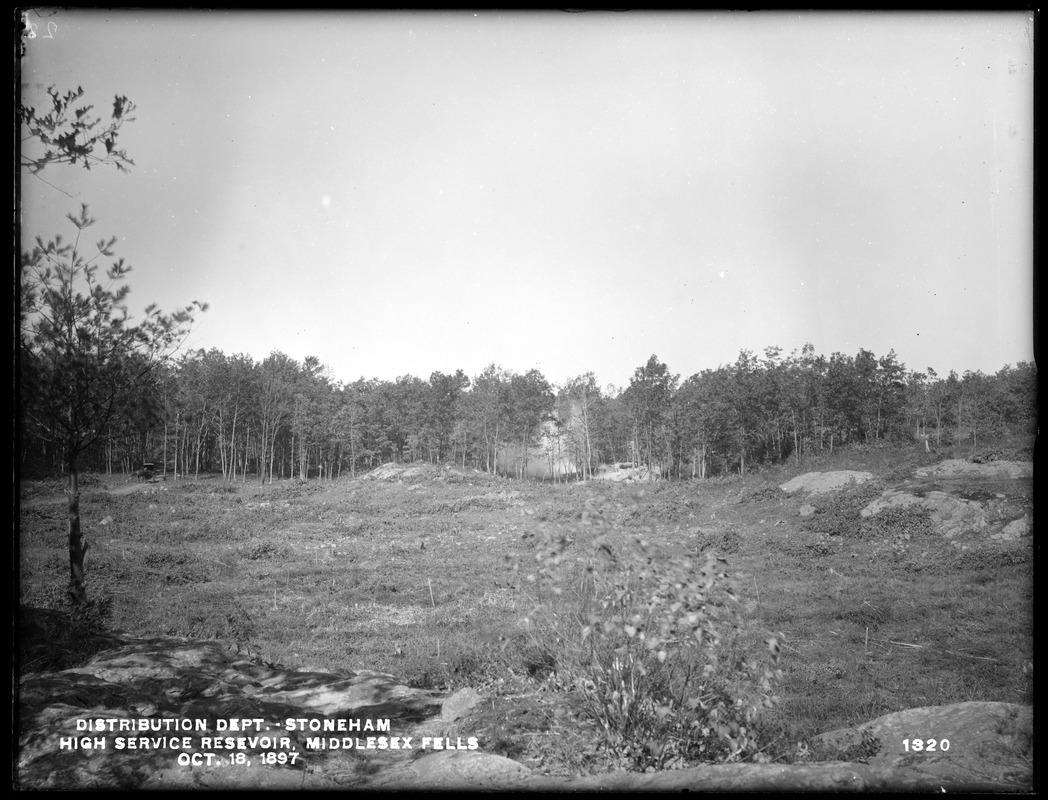Distribution Department, Northern High Service Middlesex Fells Reservoir, site of northern part, from the south, Stoneham, Mass., Oct. 18, 1897