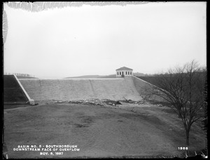 Sudbury Reservoir, downstream face of overflow of dam, gatehouse, from the southeast on top of office building, Southborough, Mass., Nov. 8, 1897