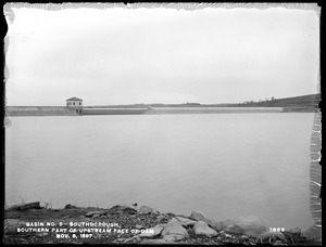 Sudbury Reservoir, southern part of upstream face of dam, gatehouse, from the west, Southborough, Mass., Nov. 8, 1897