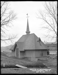 Sudbury Reservoir, Section A, wooden tool house of Joseph Burnett, on the northerly side of brook, from the northwest near barn, Southborough, Mass., Nov. 29, 1897
