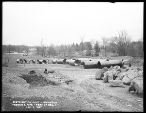Distribution Department, Low Service Pipe Lines, part of Section 1, trench, pipe and excavation for connection with Boston Water Works mains, from the west, Brighton, Mass., Dec. 3, 1897