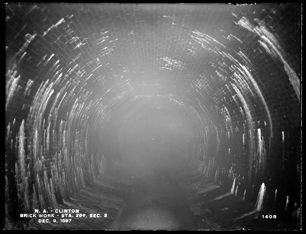 Wachusett Aqueduct, brickwork, Section 2, station 26+, from the east (interior), Clinton, Mass., Dec. 9, 1897